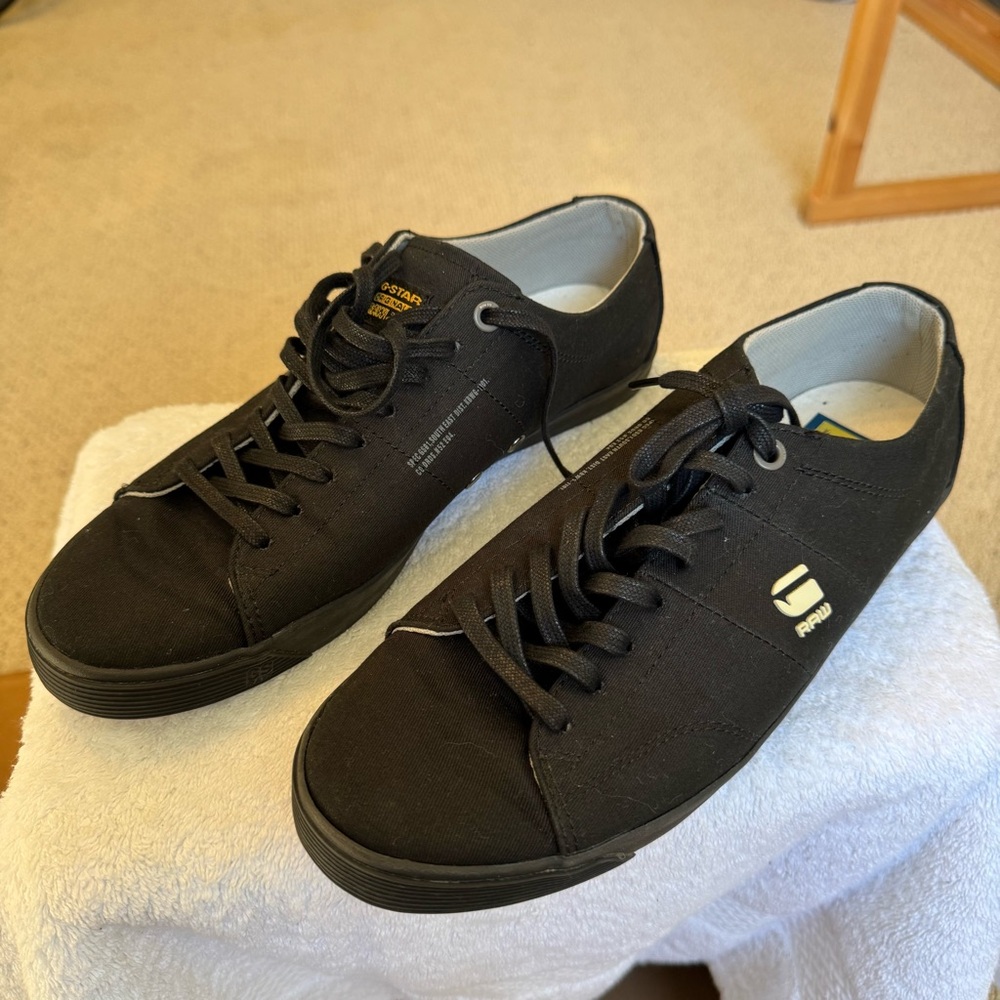 G Star Men’s Raw Black Sneakers Denim Low Top Canvas Size 8 Shoes Y2K Varsity